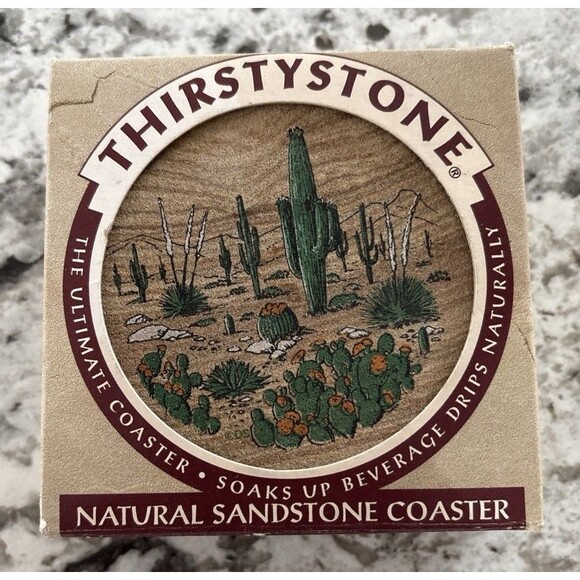 Vintage Thirsty Stone Coaster Sandstone Cactus Desert Sandscapes Tucson - Picture 1 of 4